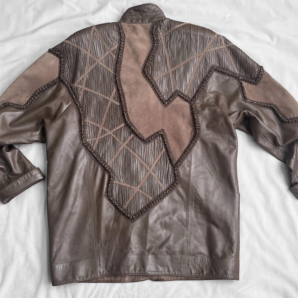 Western Patchwork Brown Suede Bomber Jacket - image 4